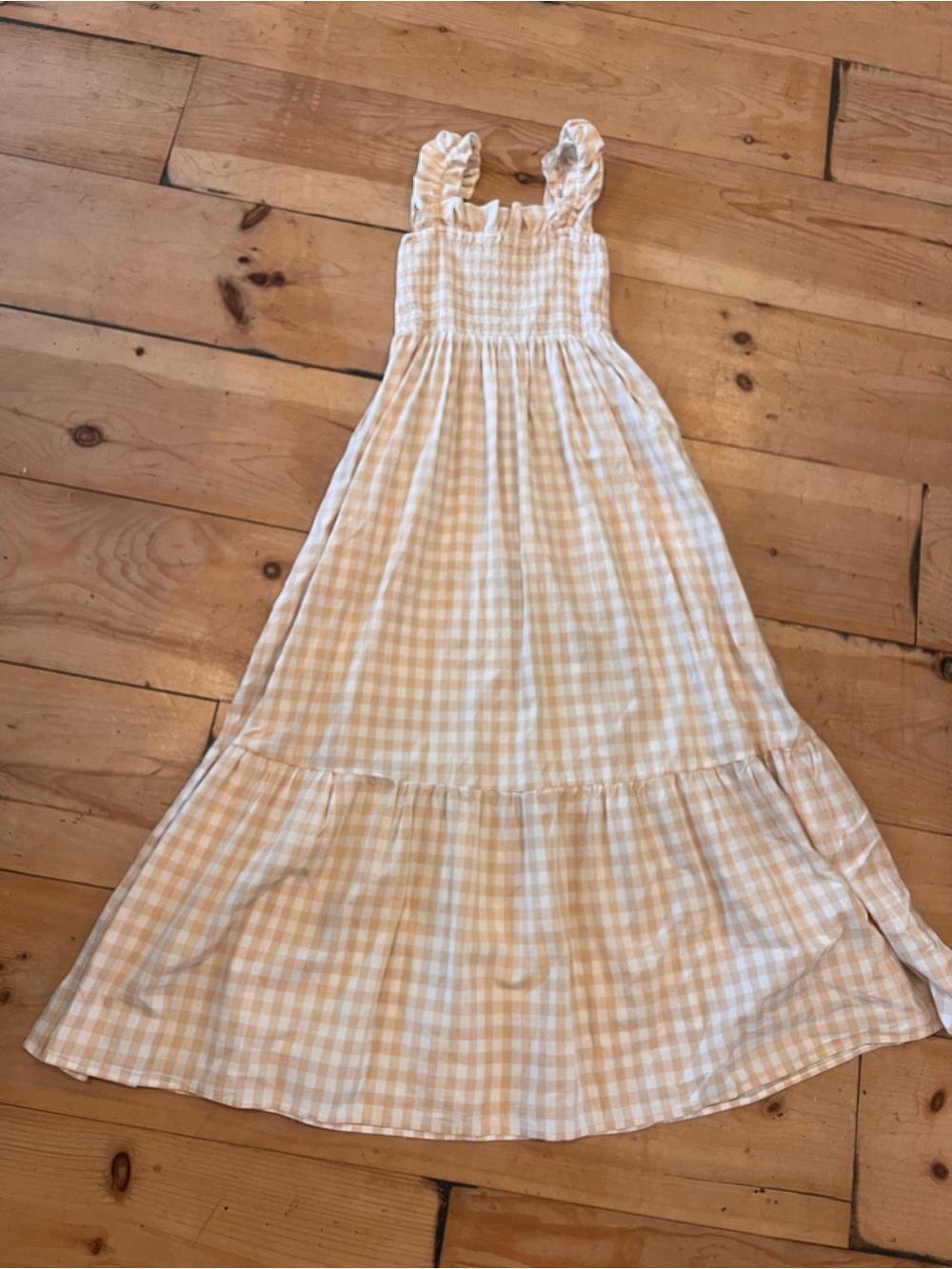 Women’s Gingham Smocked Maxi Dress — Cream and Beige
